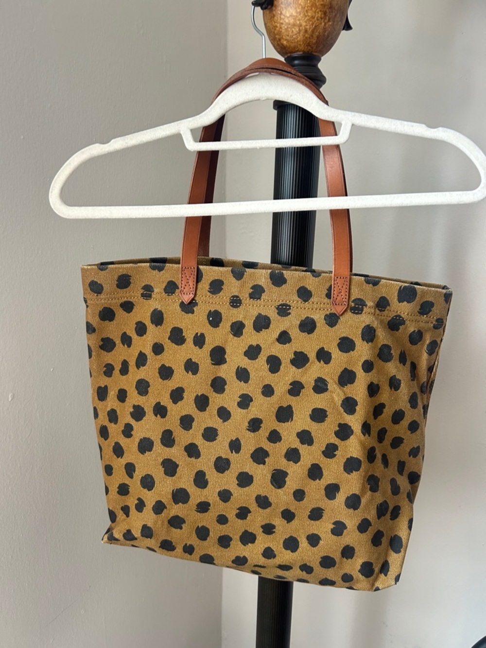 Madewell Leopard-Print Canvas Tote in Tan and Black with Brown Leather Handles - Picture 6 of 9